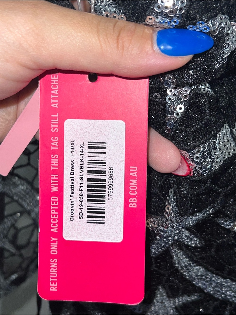 Beginning Boutique Black Mini Dress with Silver Star & Moon Sequins - Picture 5 of 5